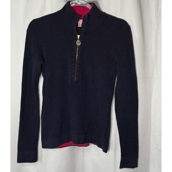Lilly Pulitzer Sweaters - Lilly Pulitzer Navy Cotton Blend Half-Zip Pullover WaffleKnit Sweater Medium